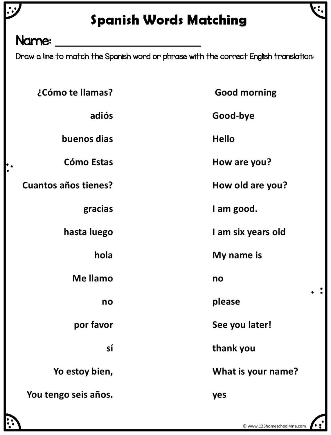 Spanish For Beginners FREE Greetings Worksheets