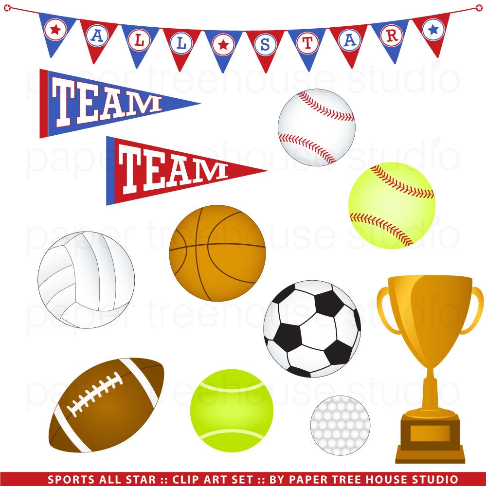 Sport Clip Art Team Sports Clipart Soccer Clip Art Baseball Clipart Basketball Clipart All Star Banner Sport Birthday Printable Etsy