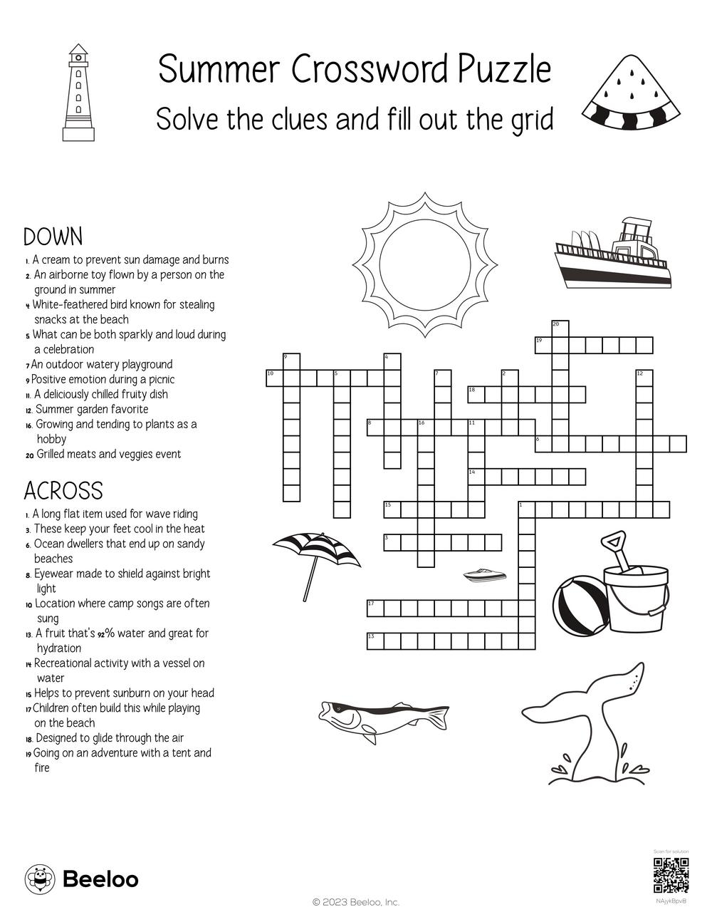 Summer themed Crossword Puzzles Beeloo Printable Crafts And Activities For Kids