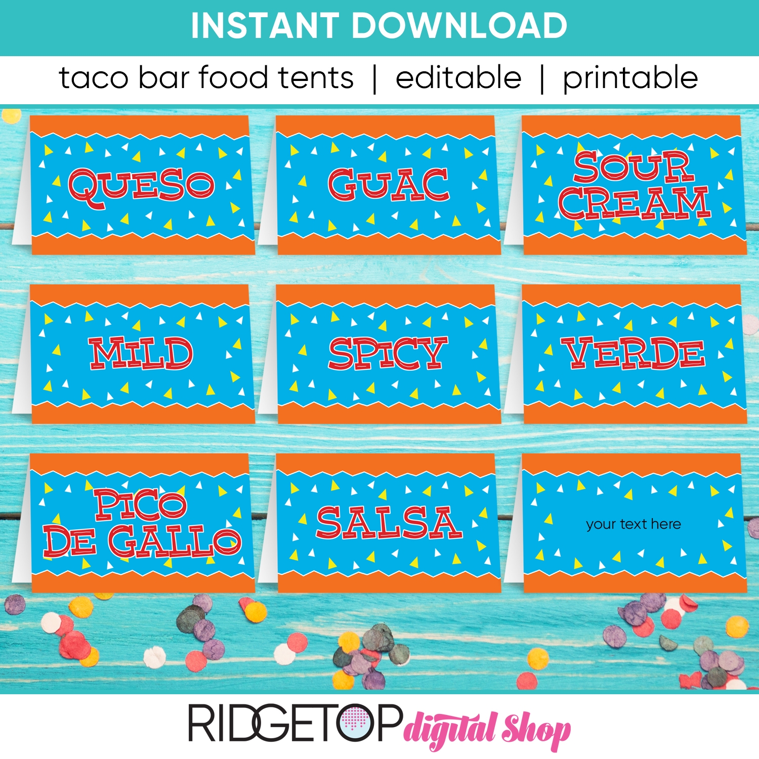 Taco Bar Food Tents Printable Editable Ridgetop Digital Shop