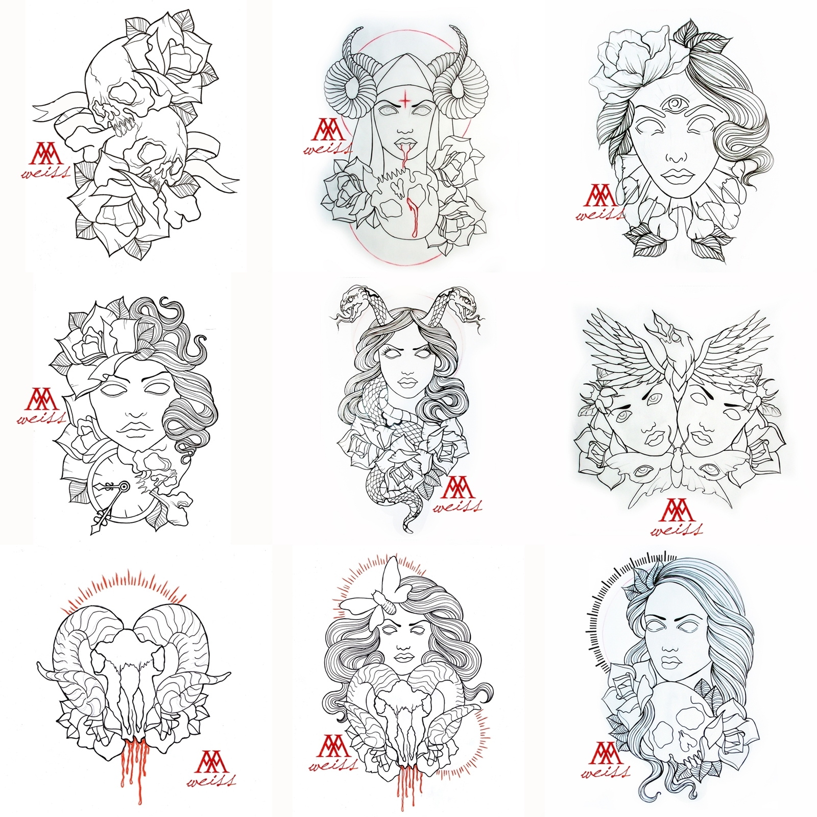 Tattoo Outlines 9 Pcs Pack Part 1 Free Download By MWeiss Art On DeviantArt