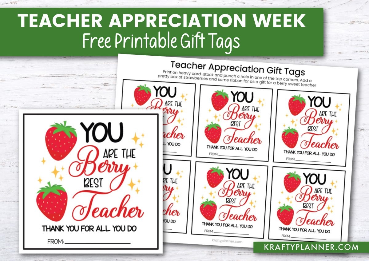 Teacher Appreciation Strawberry Gift Tags Krafty Planner