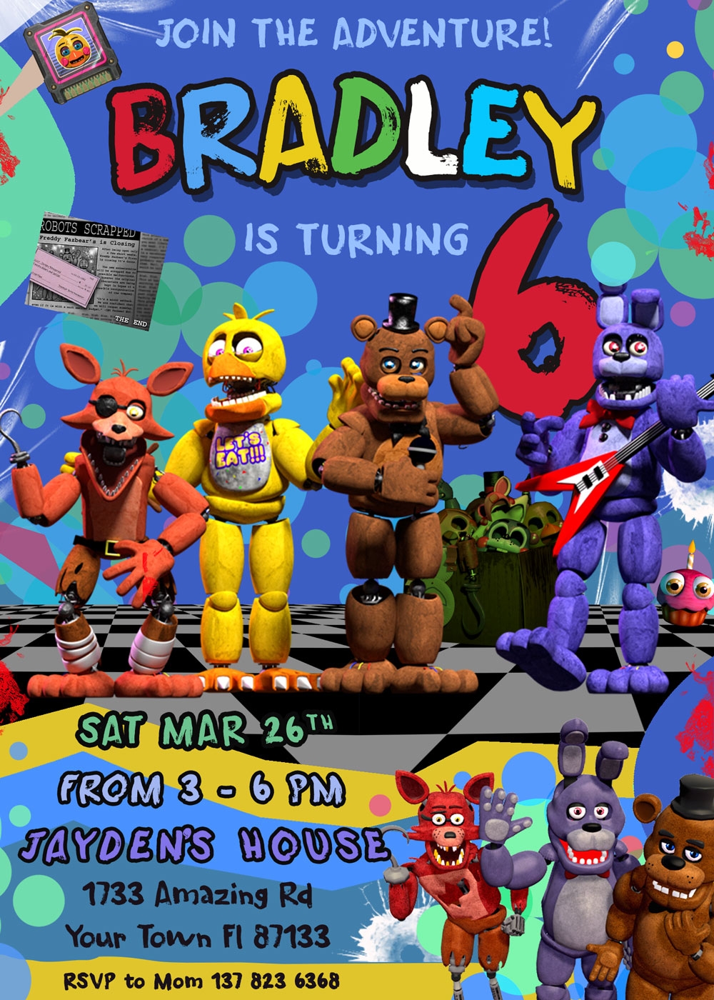 Terrific Five Nights At Freddy s Birthday Invitation 2022 For Boy Oscarsitosroom Great Price 6 00 