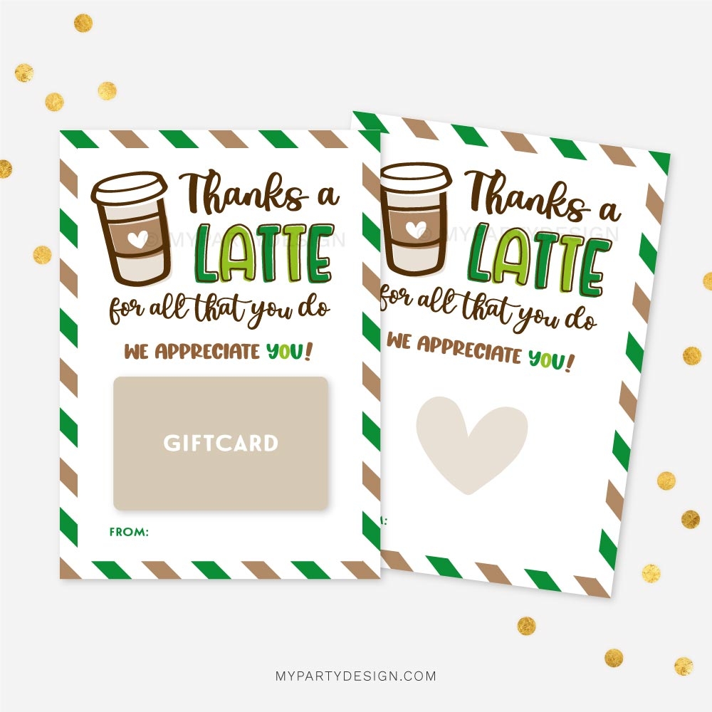 Thanks A Latte Gift Card Holder Printable PDF My Party Design