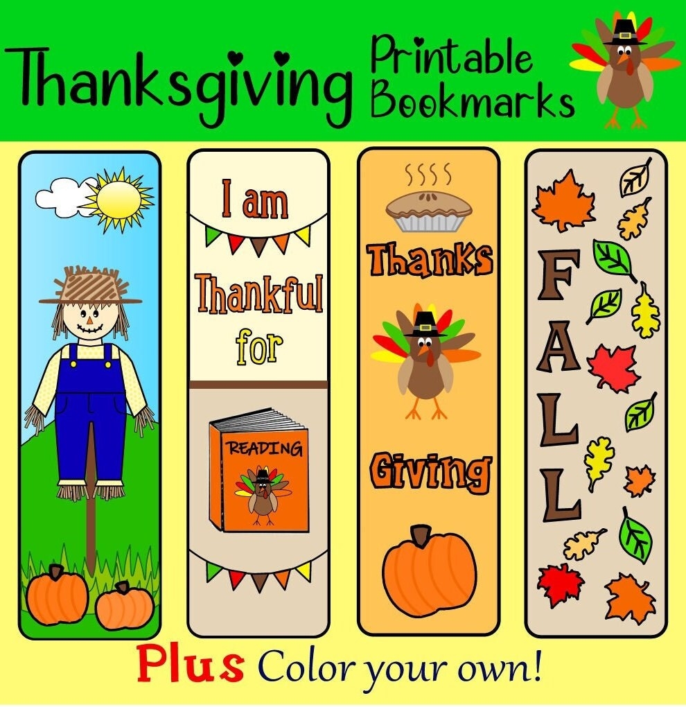 Thanksgiving Printables Kids Printable Bookmarks For Kids Fall Printables Thanksgiving Coloring Pages Bookmark To Color Bookmark Set Etsy
