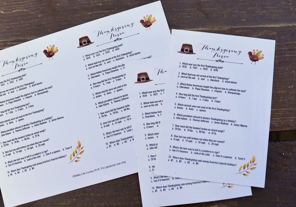 Thanksgiving Trivia Games Free Printable