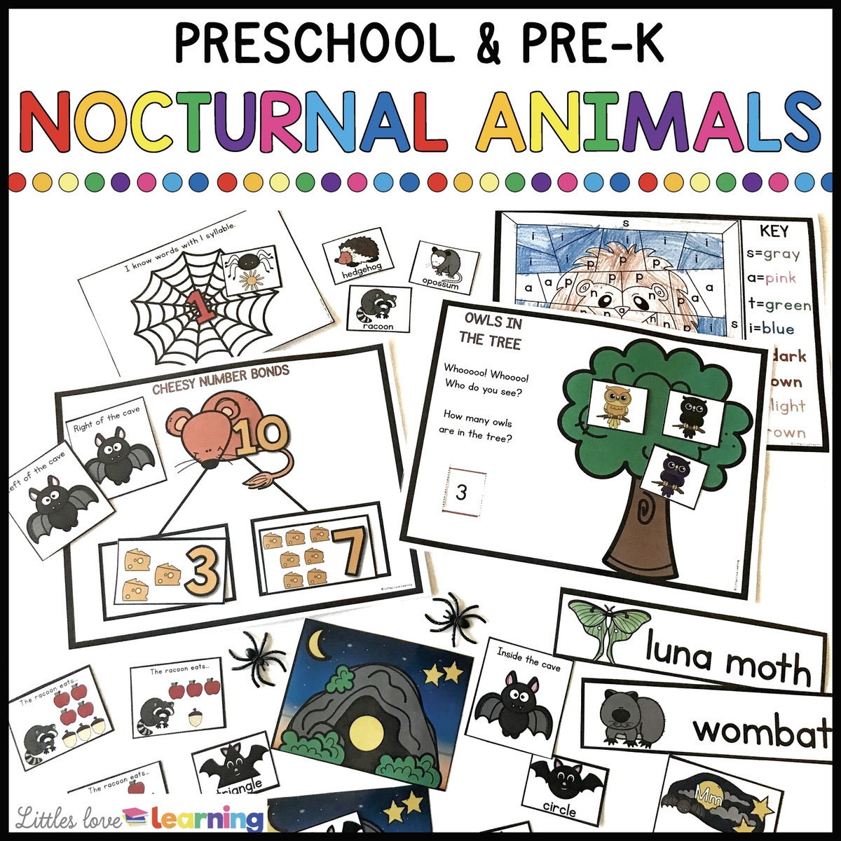 The BEST Nocturnal Animals Activity Pack Math Literacy Printables 