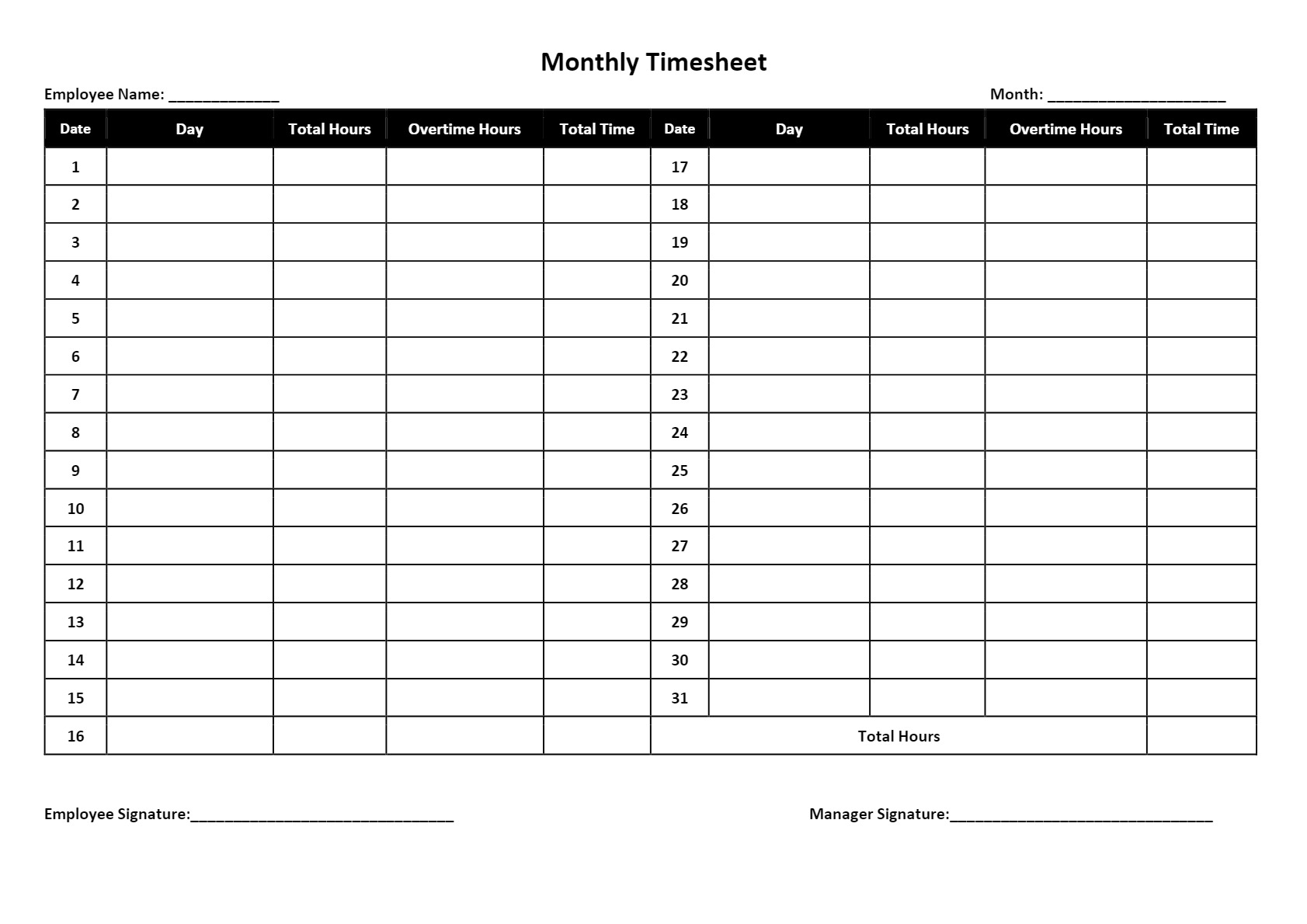 Timesheet Templates Download Print For Free 