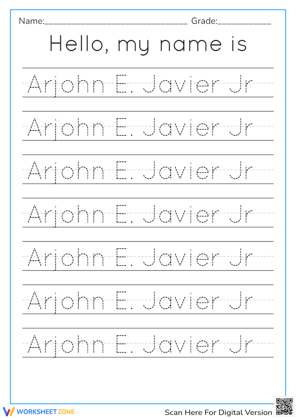Tracing Name Worksheets 2024