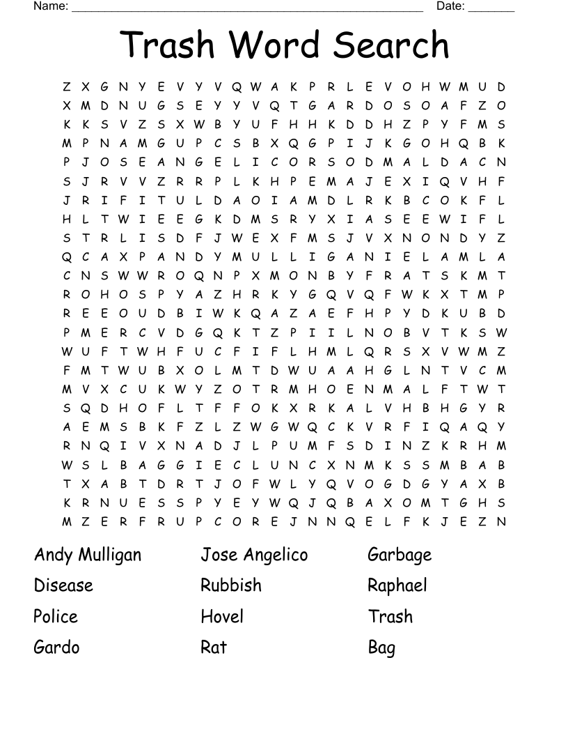 Trash By Andy Mulligan Word Search WordMint