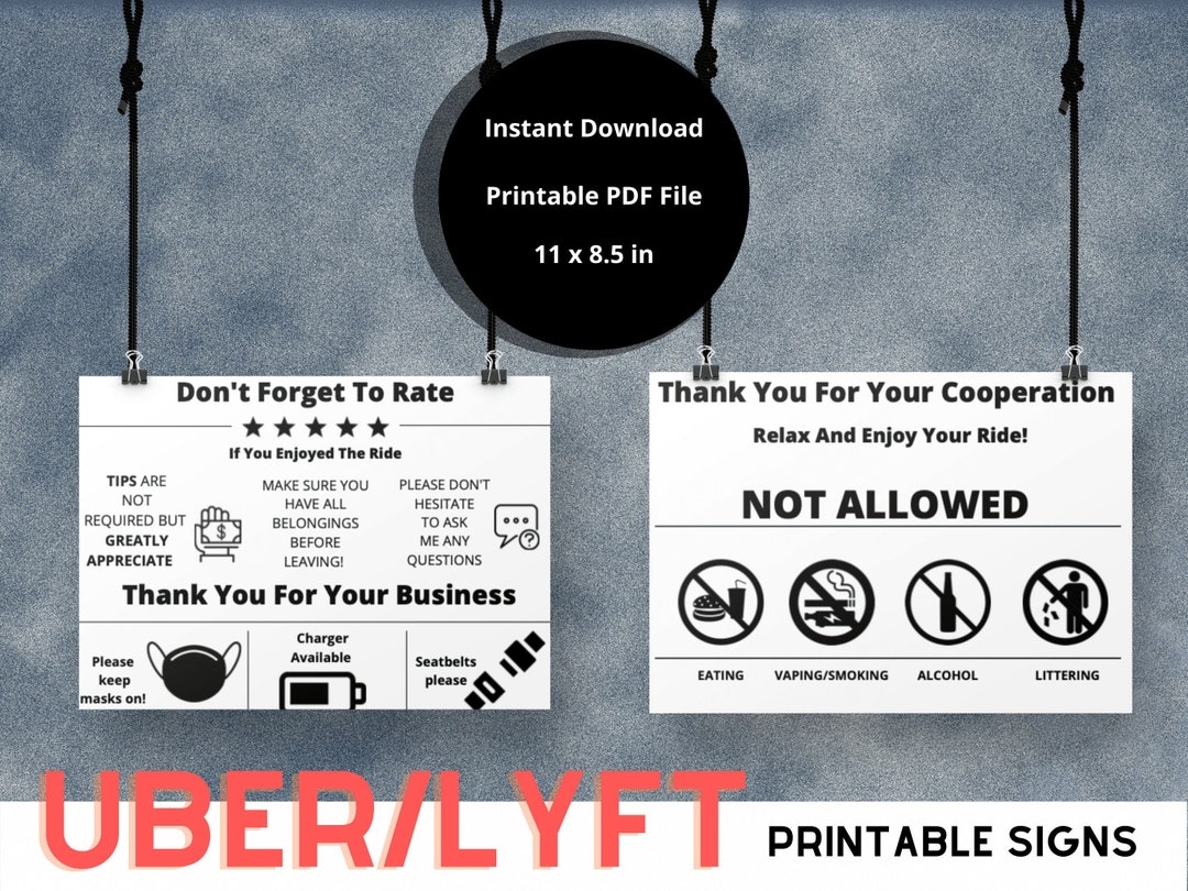 Uber lyft Printable Signage Instant Download Rideshare Signs Lyft Uber Tips Rideshare Accessories Digital Download Etsy