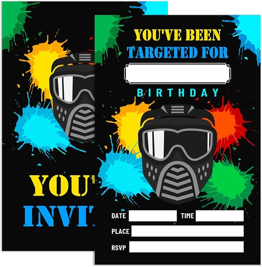 UDNADKEX Paintball Birthday Invitations For Boys With Envelopes Invites For Birthday Party Paintball Paintball Birthday Party Invitations Cards You re Been Targeted 4 x6 Set Of 20 Amazon au Toys Games