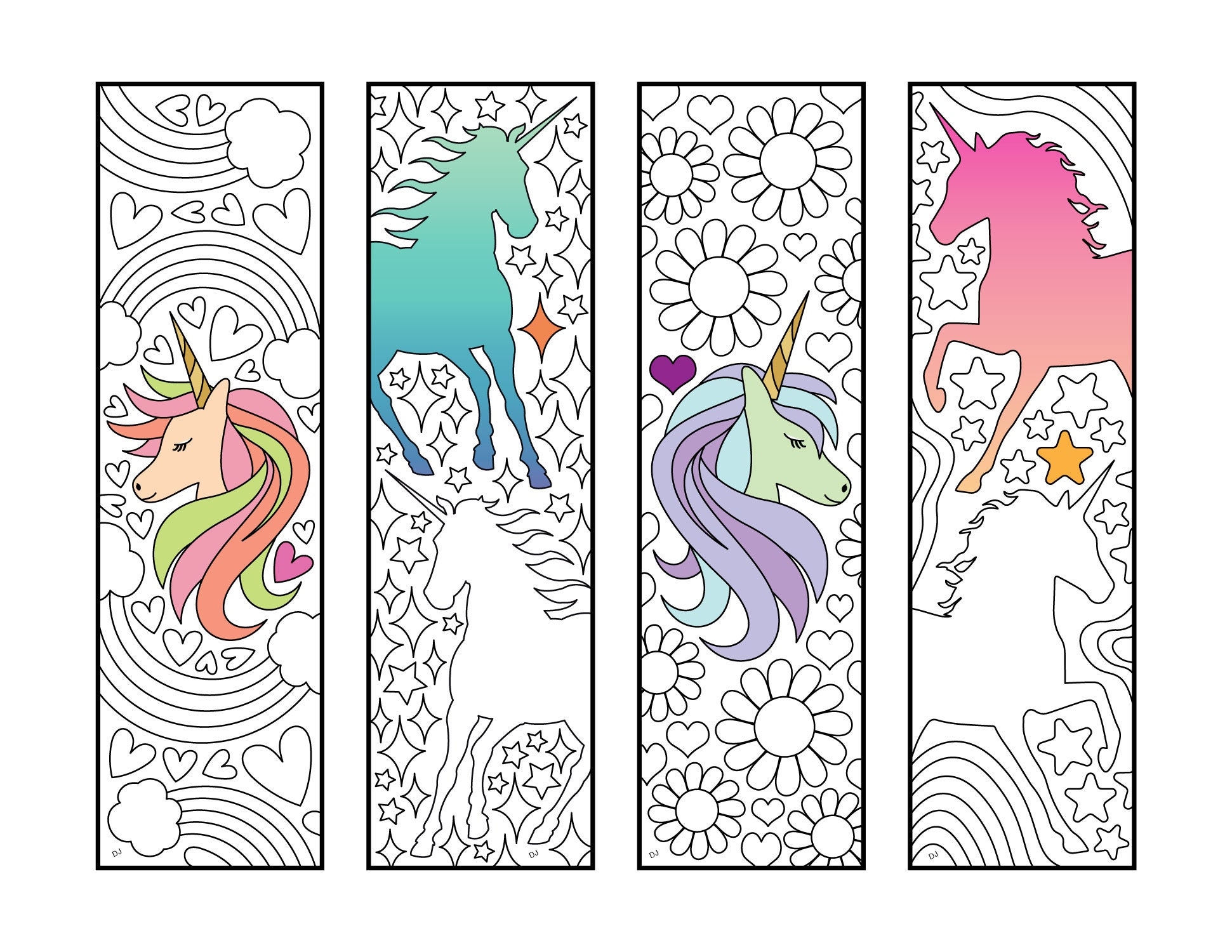Unicorn Bookmarks PDF Coloring Page Etsy