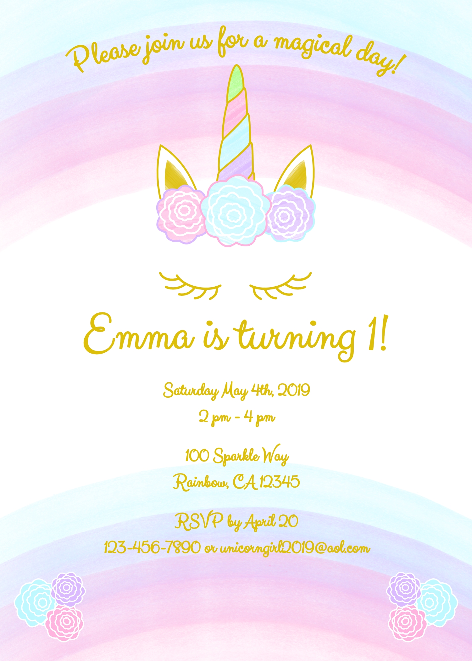 Free Printable Rainbow Unicorn Invitations
