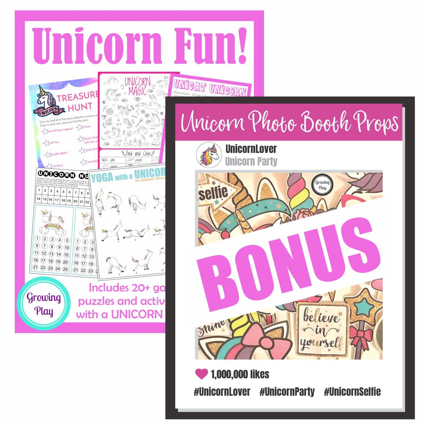 Unicorn Packet With FREE Bonus Photo Booth Props Growing Play