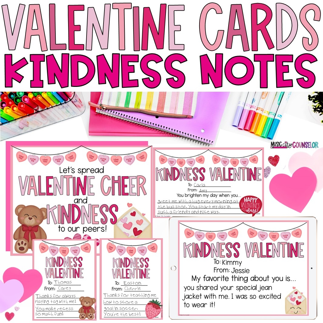 Valentine s Day Kindness Notes Digital Printable Music City Counselor