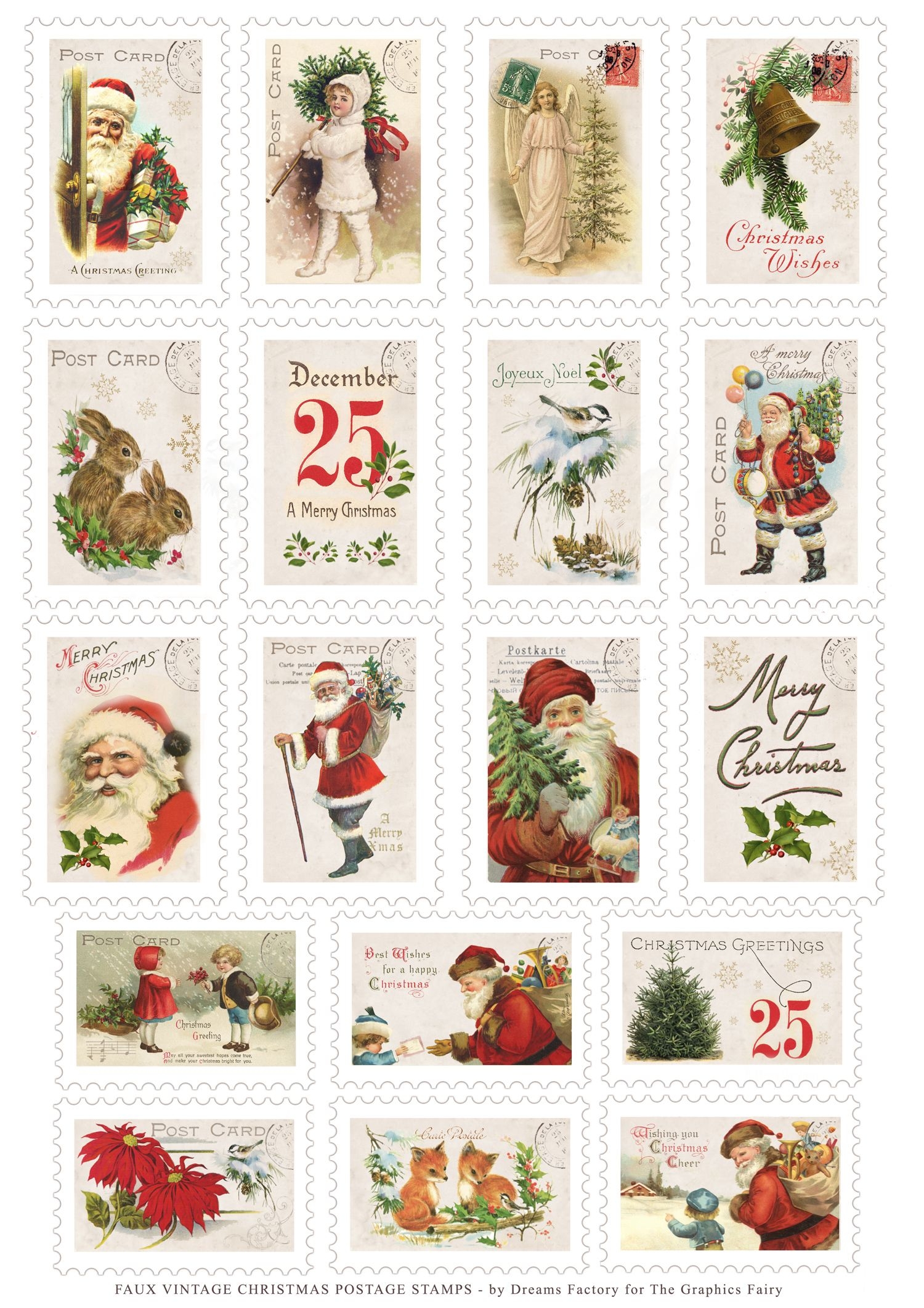 Vintage Christmas Stamps Printable 