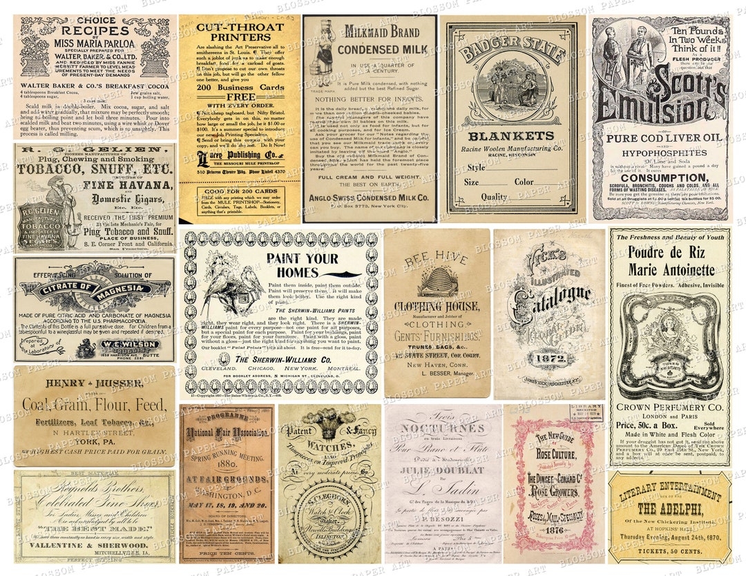 Vintage Ephemera Printable Ephemera Junk Journal Collage Sheet Digital Ephemera Antique Digital Download 2801 Etsy
