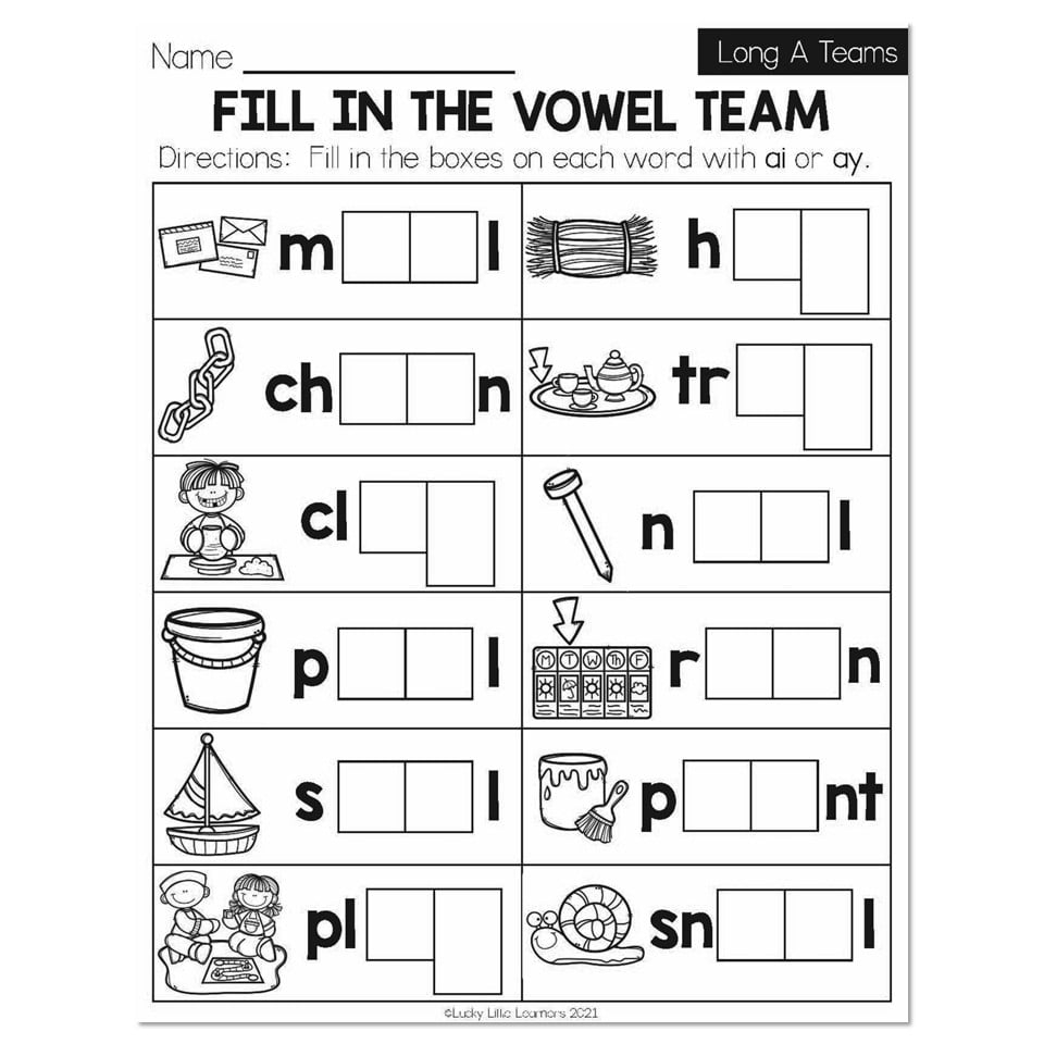 Winter Early Finishers 1st Grade ELA Long A Teams Fill In Worksheets Library