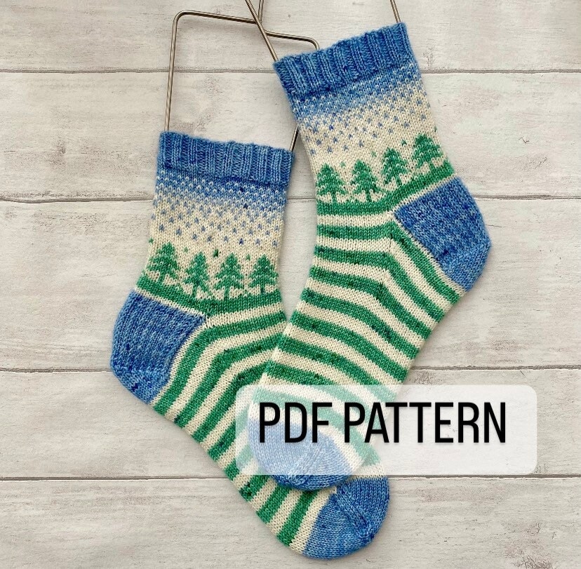 Winter Holiday Socks PDF Knitting Pattern Digital Download Sock Knitting Pattern Colour Work Knitting Etsy