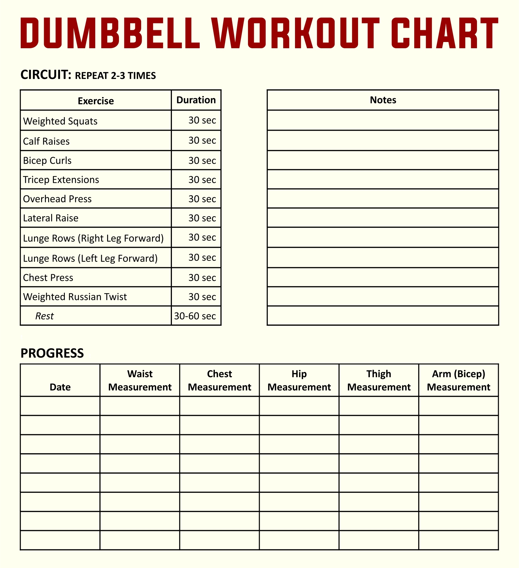 Workout Charts Exercises 10 Free PDF Printables Printablee