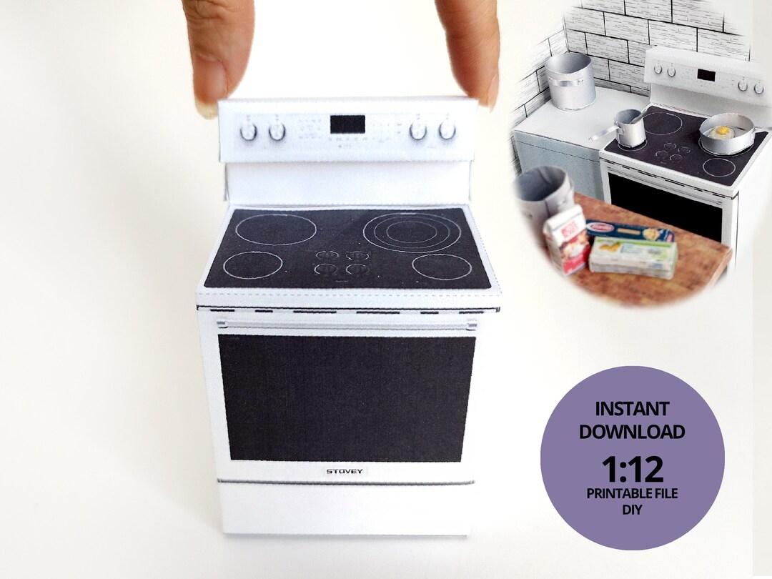 1 12 Kitchen Stove Printable Dollhouse Furniture DIY Printable Miniature Template BMM Shoesbox Miniature Etsy