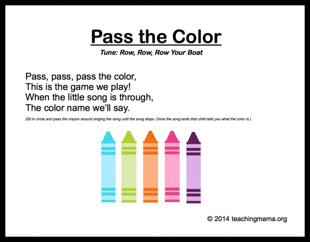 Free Printable Preschool Color Songs