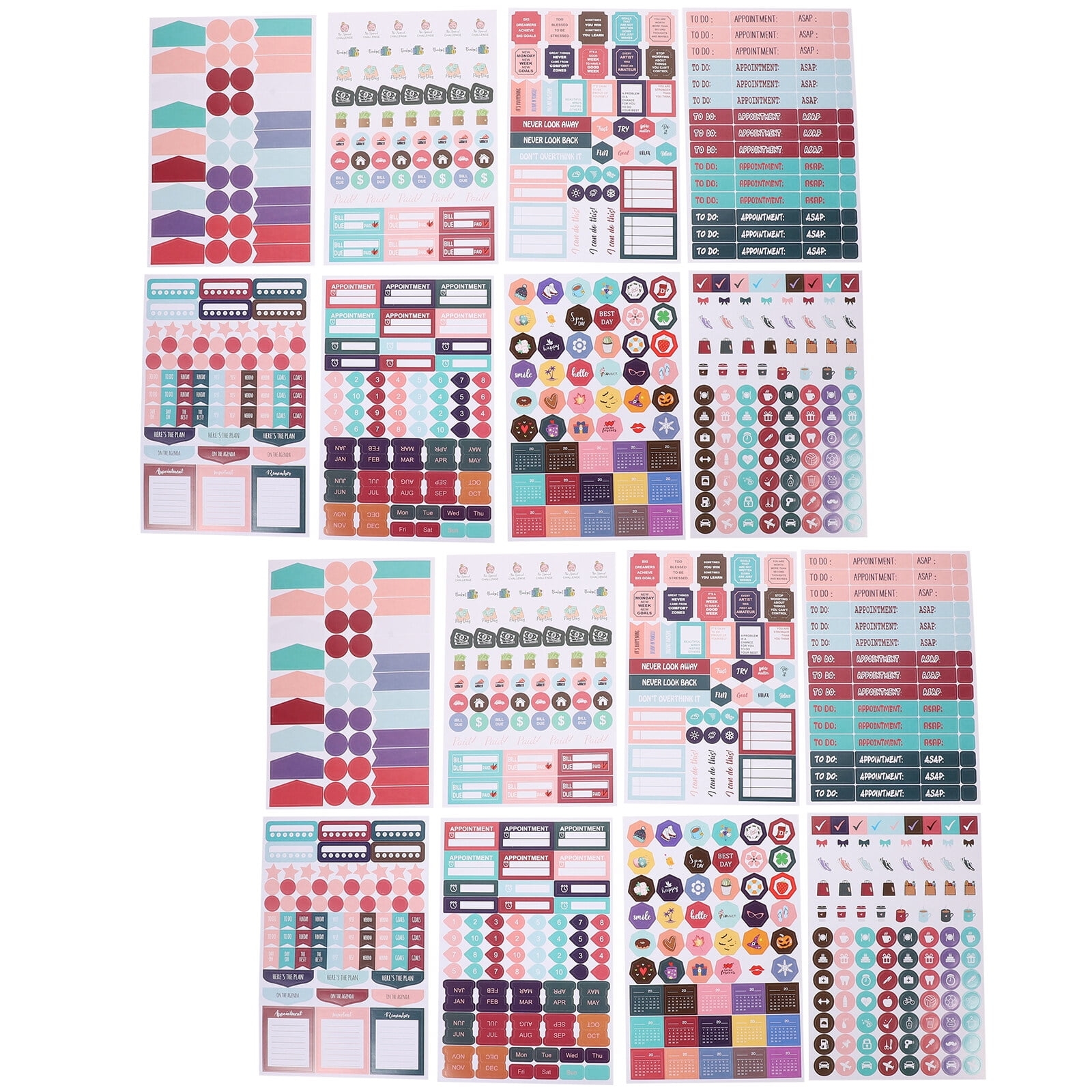 16 Sheets Plan Sticker Aesthetic Decals DIY Planner Stickers Scrapbooking Supplies Paper To Do List Fitness Walmart