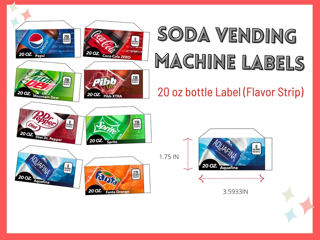16 SODA VENDING MACHINE 12 Oz Can Label Flavor Strip Vending Machine Drink Tabs Soda Labels For Vending Machines 1 5x3 5 Tabs Etsy