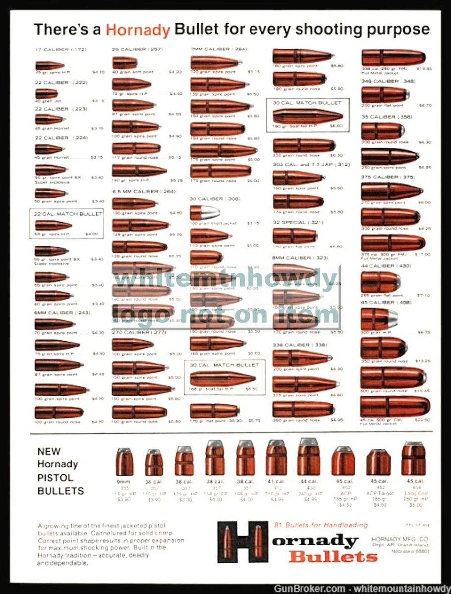 1970 HORNADY Bullets Ammunition Full line Reloading PRINT AD W original Prices EBay