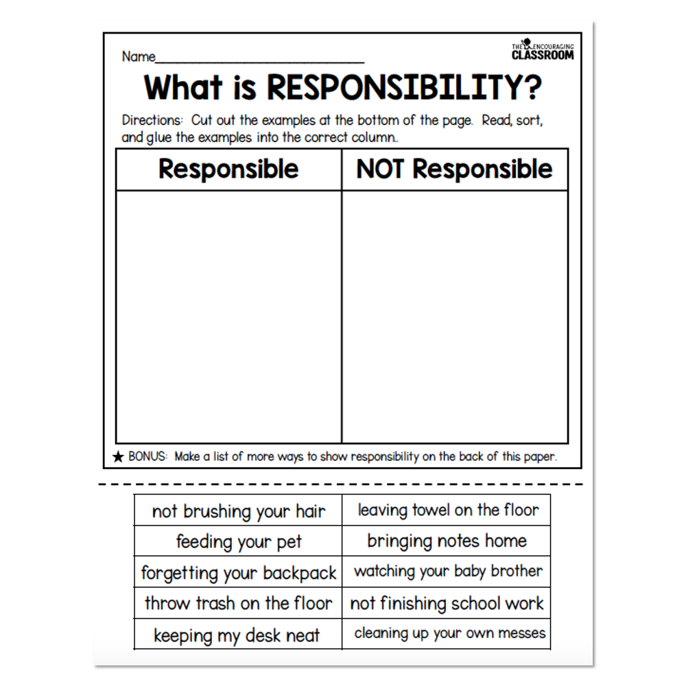 1st And 2nd Grade Social Emotional Learning Responsibility Unit Sort Lucky Little Learners
