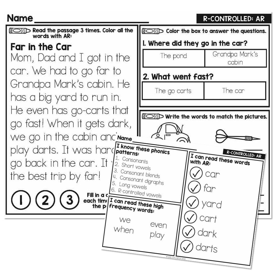 1st Grade Decodable Phonics Passage R Controlled AR Lucky Little Learners
