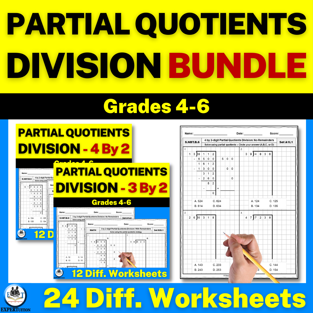 2 Digit Divisors Partial Quotients Division Worksheets Bundle Made By Teachers