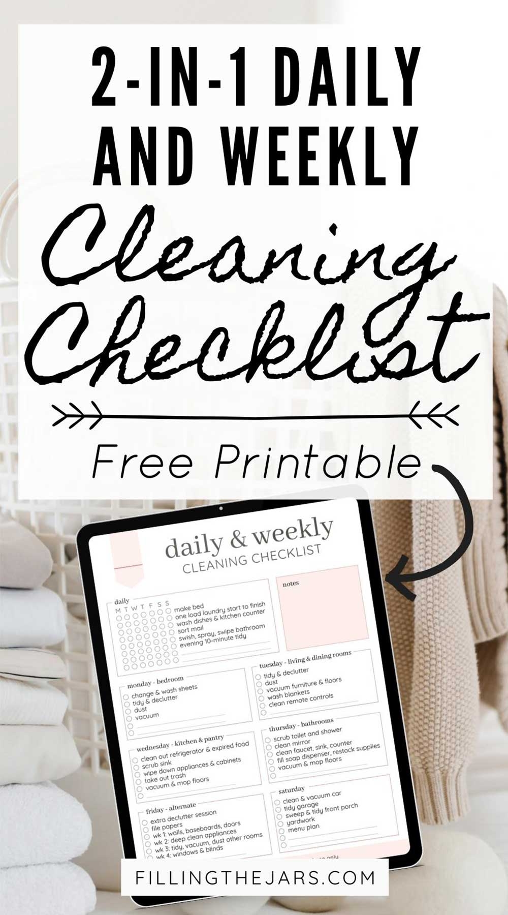 2 in 1 Daily And Weekly Home Cleaning Schedule Free Printable Filling The Jars