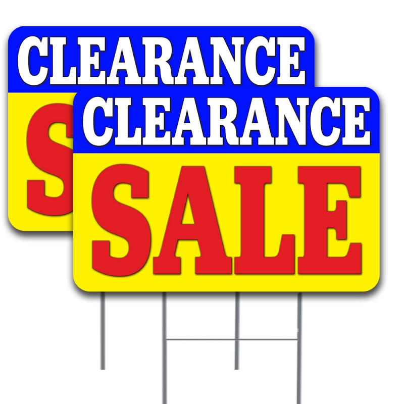 2 Pack Clearance Sale Yard Sign 16 X 24 Double Sided Print With Metal Stakes 841098186067