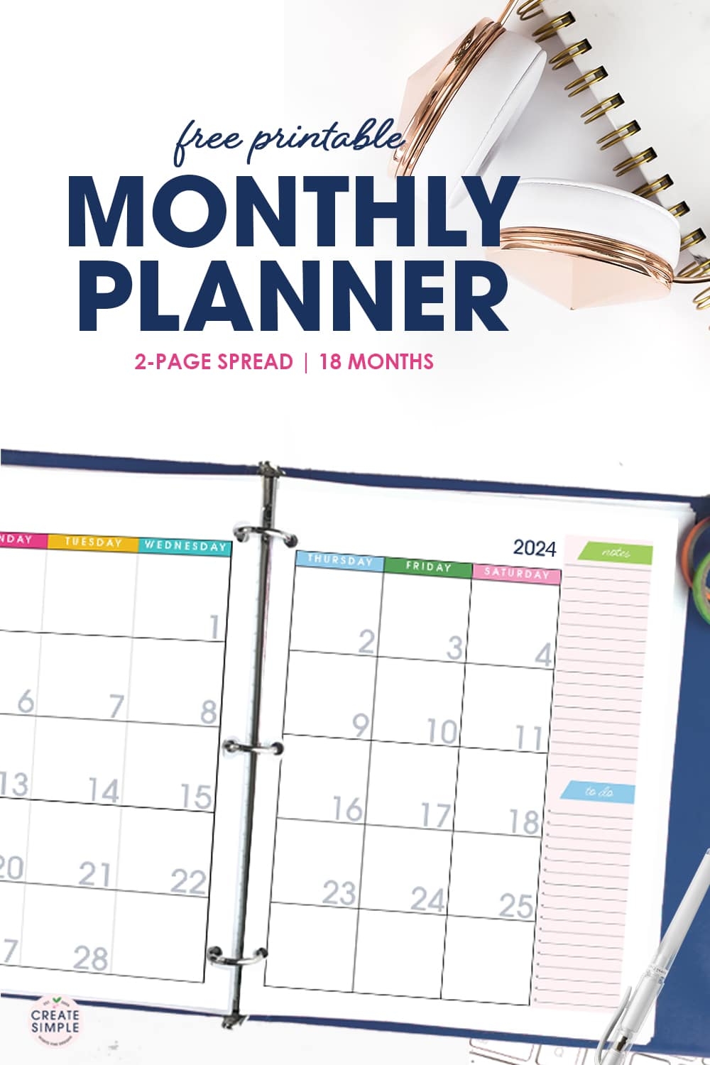 2023 2024 Monthly Planner Free Printable Calendar Download