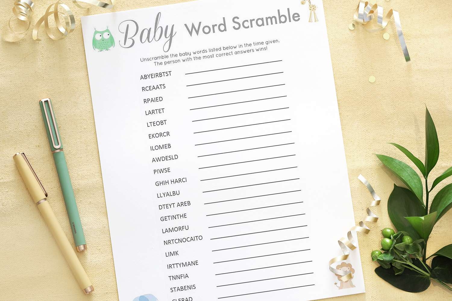 22 Printable Baby Shower Word Scrambles