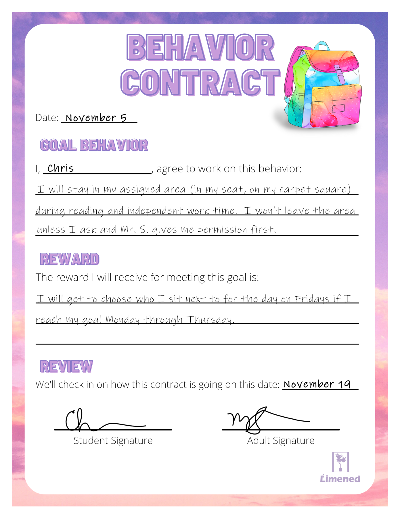 Free Printable Behavior Contracts