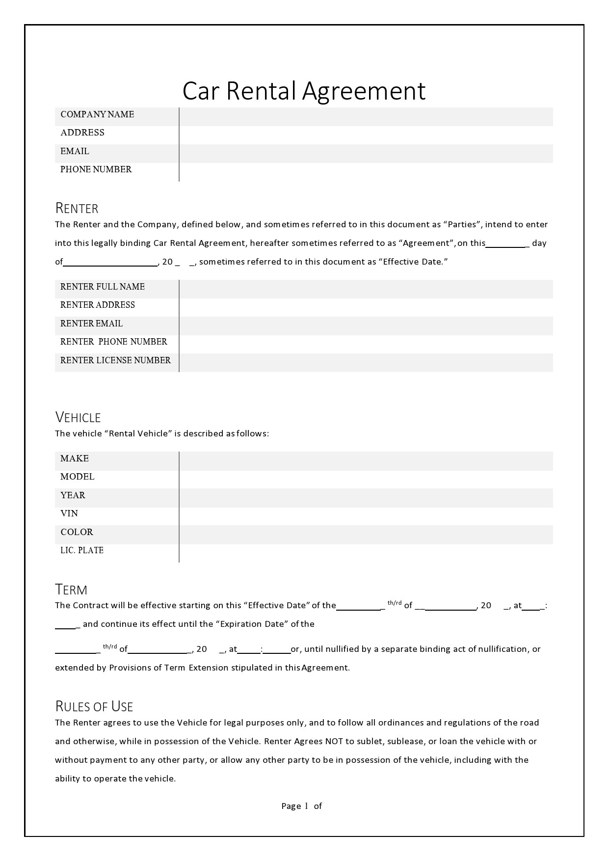 38 Free Car Rental Agreements Forms TemplateLab