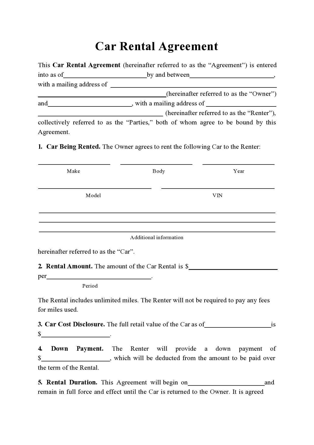 38 Free Car Rental Agreements Forms TemplateLab