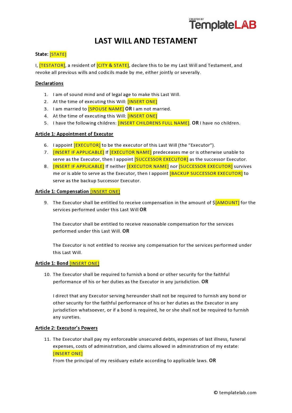 Printable Wills For Free