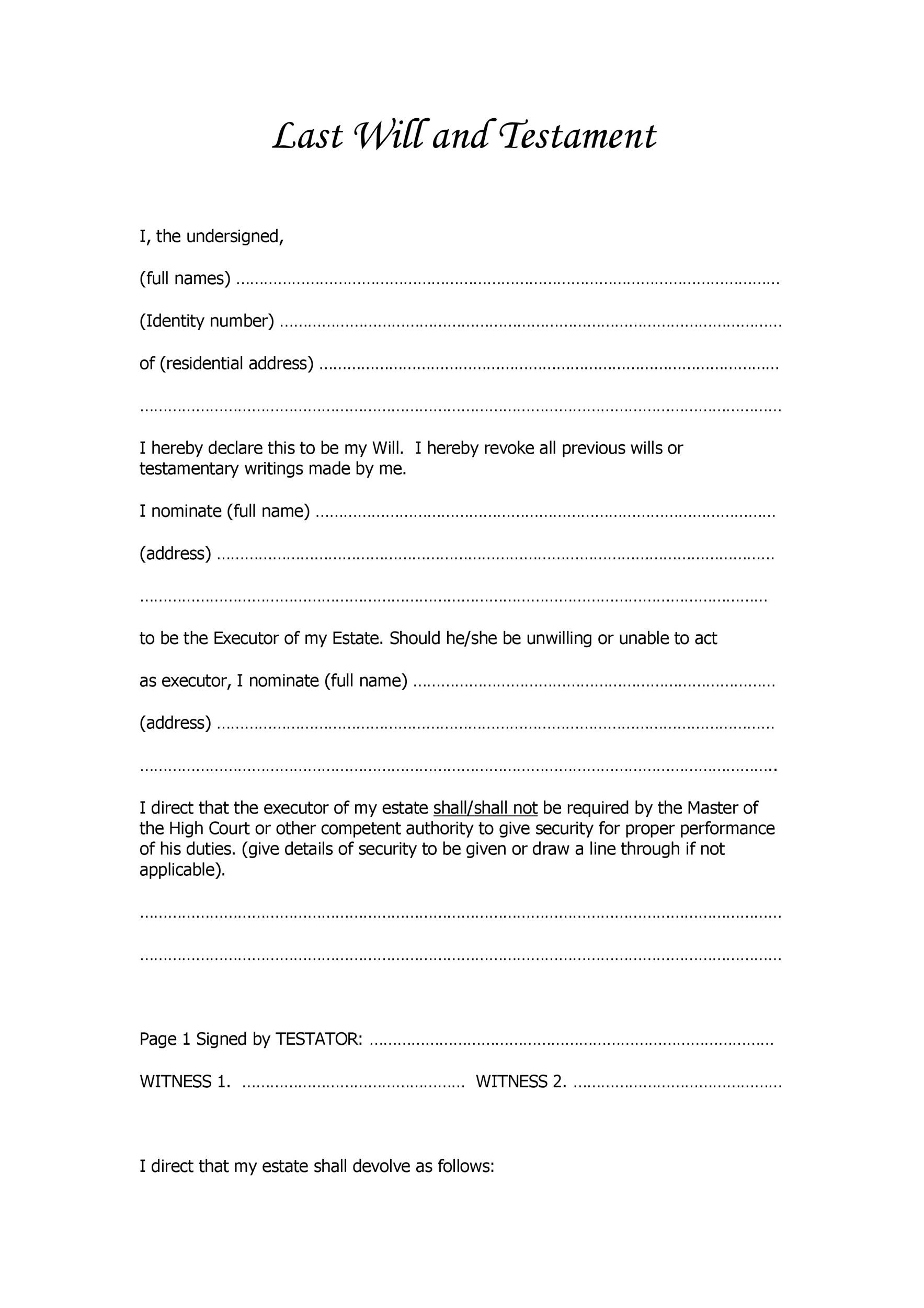 Free Printable Will And Testament