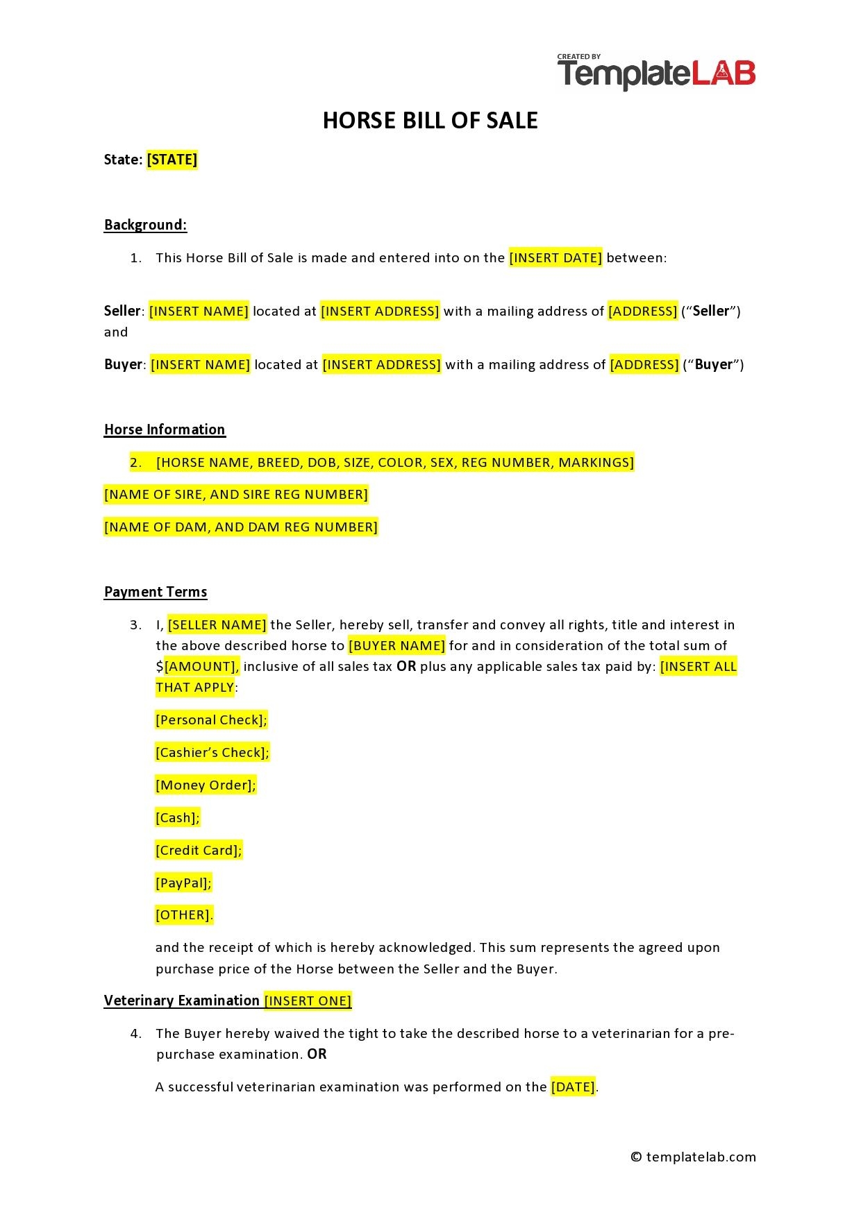Free Printable Horse Boarding Contract