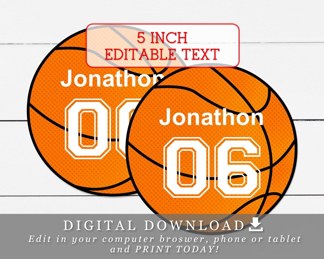 5 Basketball With Editable Names And Numbers DIY Template Printable Etsy