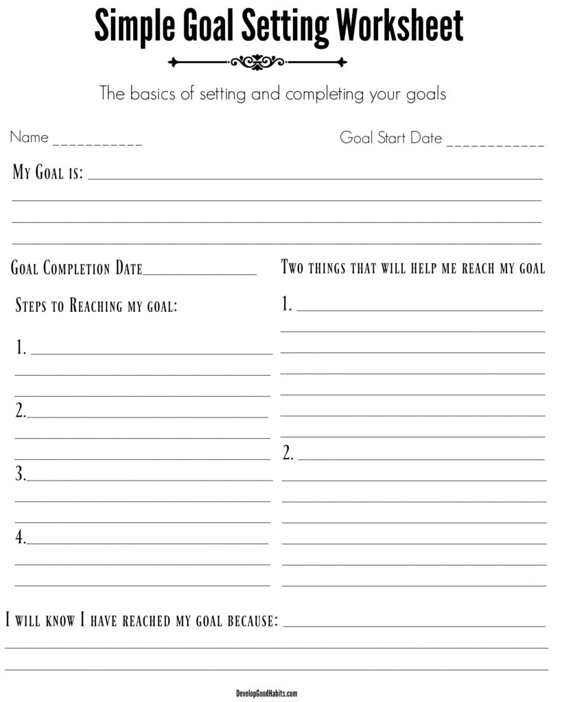 Free Printable Goals Worksheet