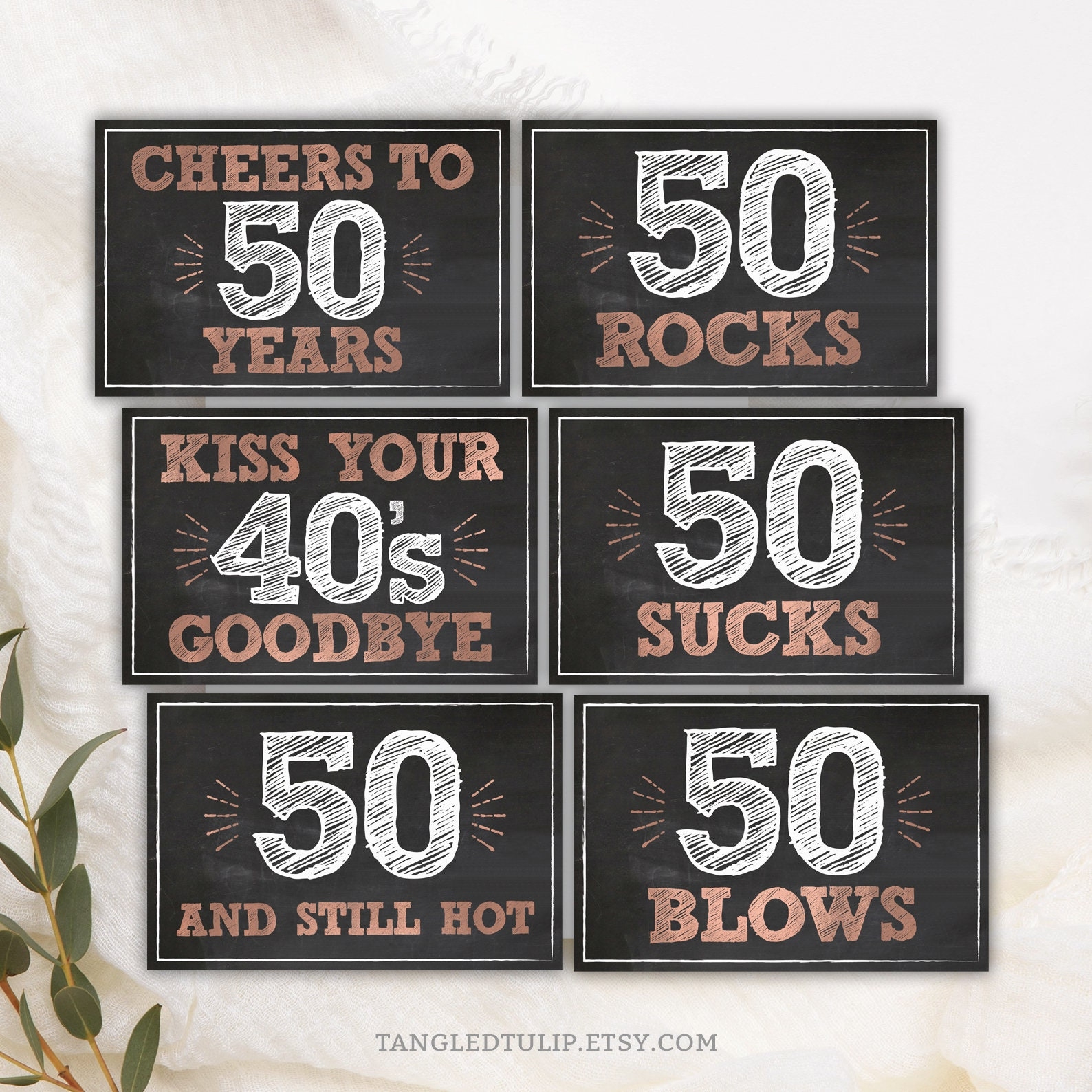 50th Birthday Signs 50 Sucks 50 Rocks 50 And Still Hot Cheers To 50 Years 50th Party Decor Rose Gold Printable Instant Download Etsy