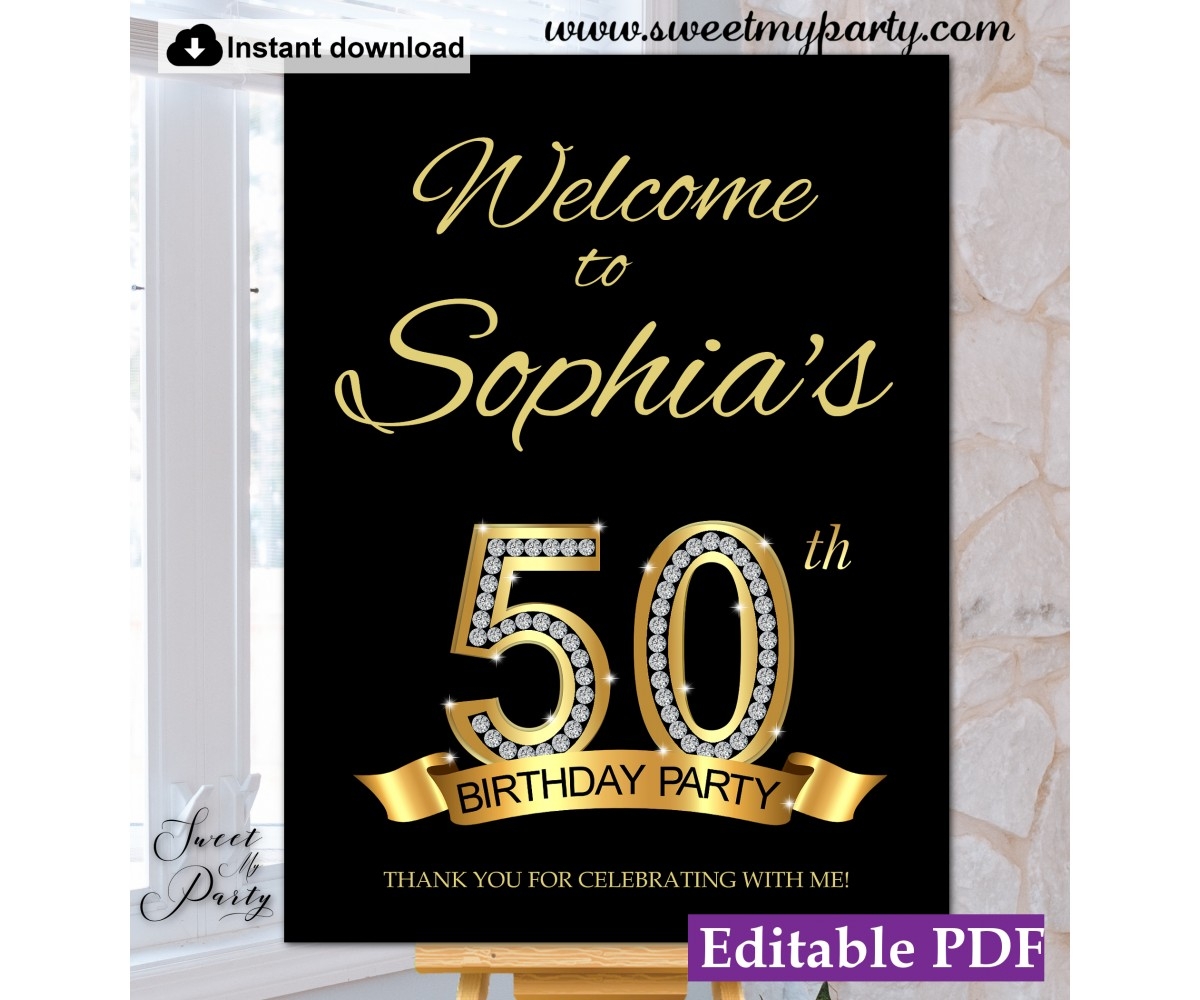 50th Birthday Welcome Sign Printable 50th Birthday Party Welcome Sign 50 Birthday Party Welcome Sign Diamonds Birthday Party Welcome Sign Adult Birthday Party Welcome Sign Gold Welcome Sign Printable birthday Party Welcome Sign sweetmyparty