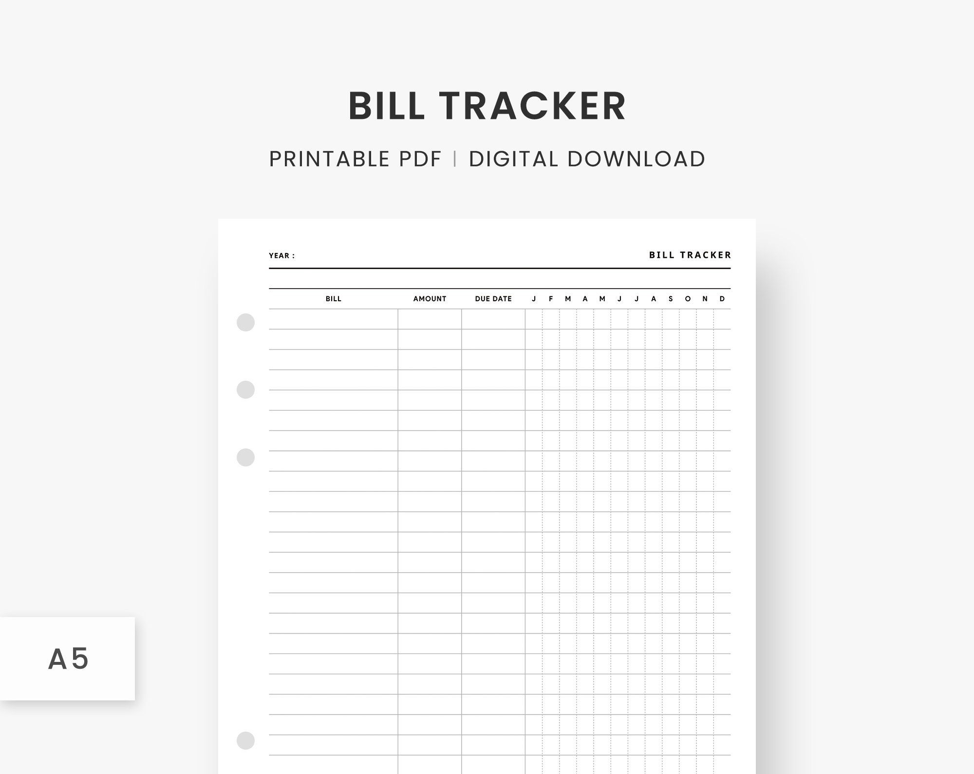 Bill Tracker Printable A5 Free