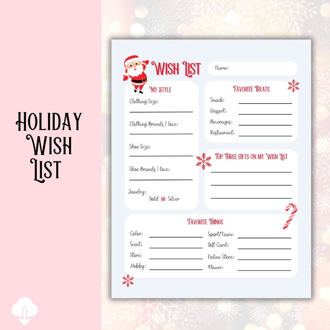 Adult Christmas Wish List Christmas Questionnaire Printable Christmas Wish List Christmas Wish List Christmas List Christmas Gift Wish Etsy