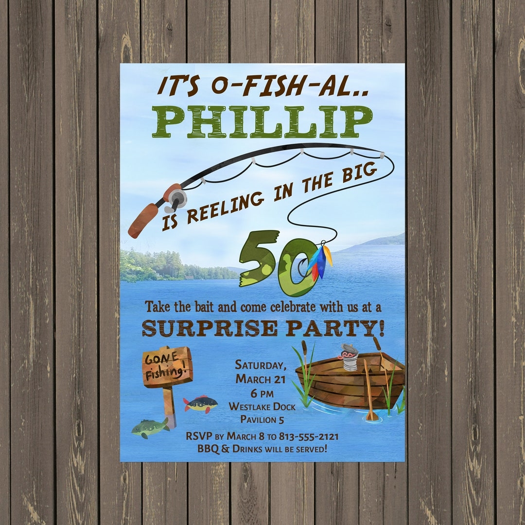 Adult Masculine Fishing Birthday Party Invitation 50th 60th 70th 80th Fishing Invitation Adult Birthday Invite Printable Or Printed Etsy